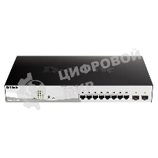 Коммутатор D-Link DGS-1210-10MP/F1A Настраиваемый коммутатор WebSmart с 8 портами 10/100/1000Base-T и 2 портами 1000Base-X SFP (8 портов с поддержкой PoE 802.3af/802.3at (30 Вт), PoE-бюджет 130 Вт)