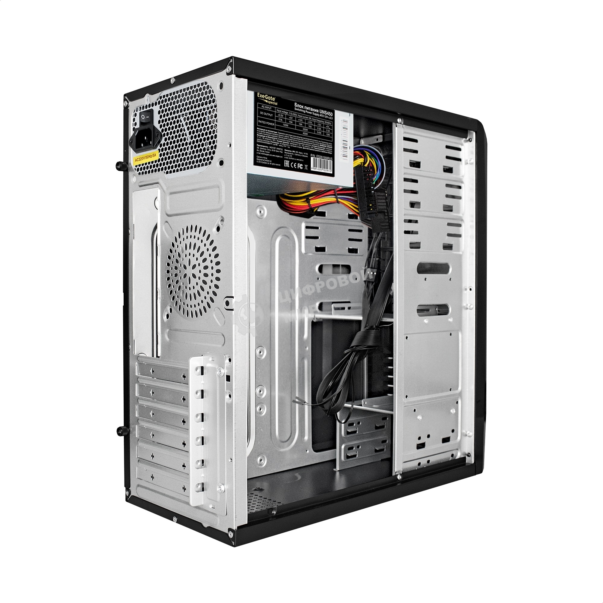 Компьютерный корпус Miditower ExeGate CP-601-UNS450 (ATX, БП UNS450 с вент. 12см, 2*USB, аудио, черный)