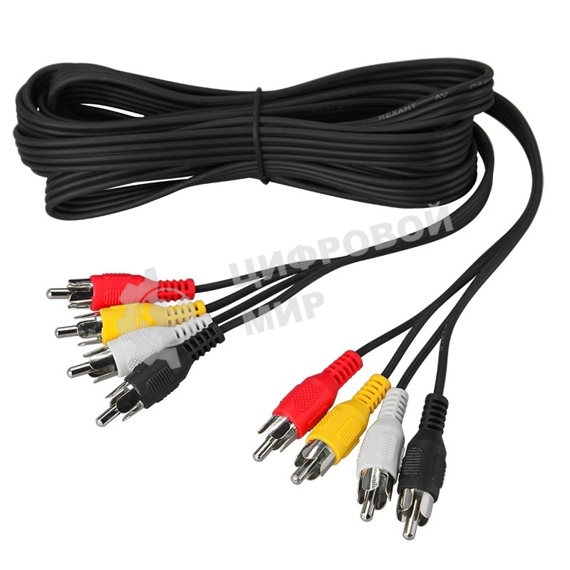 Шнур 4 RCA - 4 RCA, длина 5 метров, черный REXANT