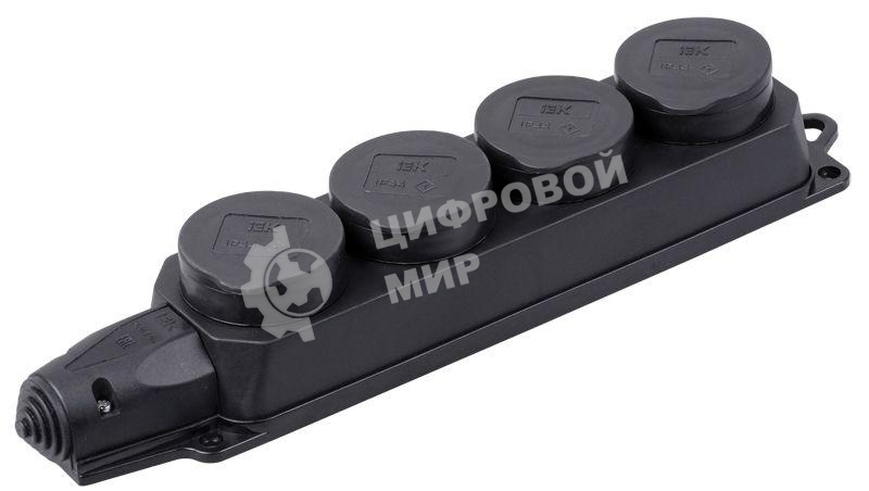 Розетка (колодка) 4-м Омега РБ34-1-0м с защ. крышкой IP44 каучук IEK PKR64-016-2-K02