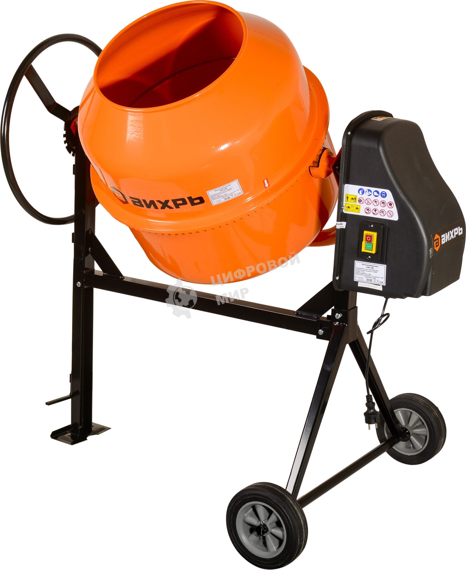 Бетономешалка Вихрь БМ-180 (74/1/4) 800 Вт, 180 л, чугунный венец, 32 об/мин