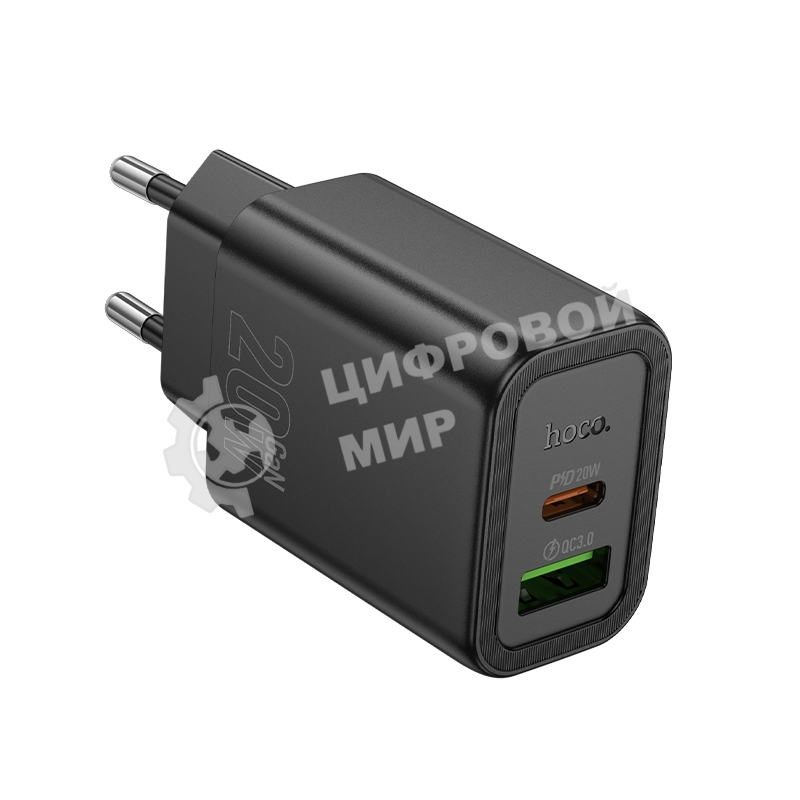 Зарядное устройство Hoco 20Вт, 3А, QC3.0/PD, 1xUSB, 1xType-C, N61, черный, коробка