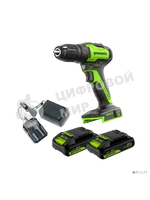 Дрель-шуруповерт Greenworks GD24DD35 аккумуляторная, 24V, б/щет, 29/35Нм,2х2Ач,ЗУ,кор [3704007CUC]