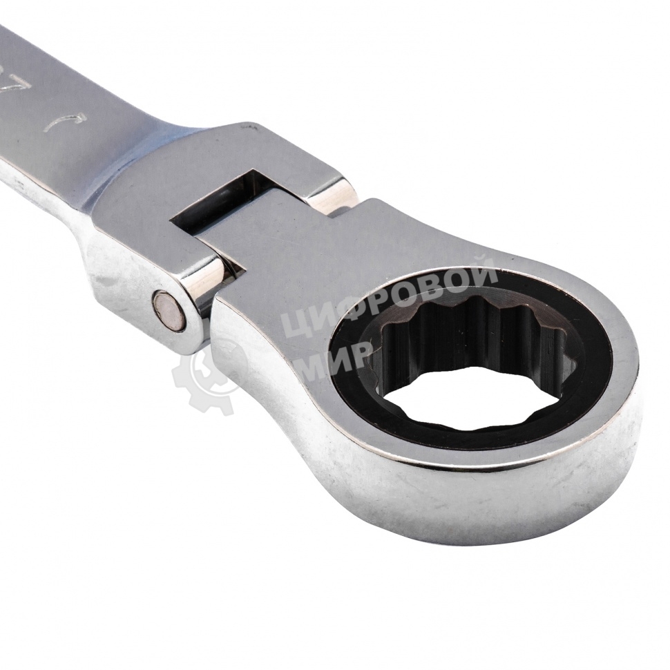 Ключ комбинированный трещоточный Matrix 27 мм, CrV, шарнирный, зерк.хром