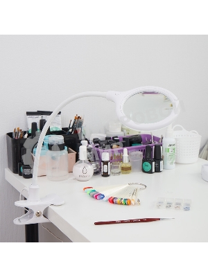 Лупа настольная 3D Rexant с подсветкой 30 LED, подставка+прищепка, белая