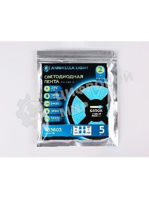 Светодиодная лента Ambrella light GS3603 2835 204Led/ 20W m/ 24V IP20 6500K/ 5000*14*1.2mm (2 конт.)