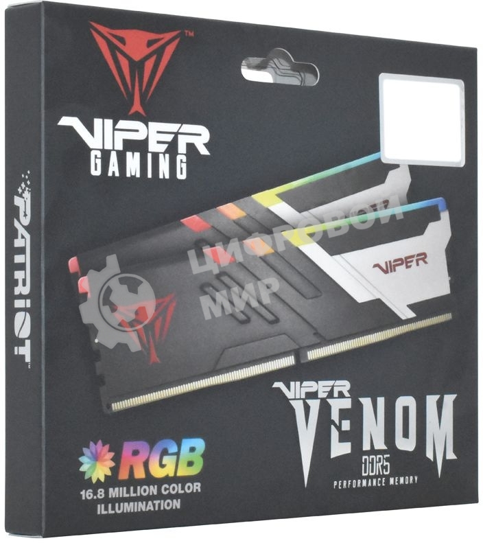 Оперативная память Patriot Viper Venom, DDR5, 32Gb (2x16Gb), 6400MHz, CL32, DIMM, с радиаторами, RGb, черный