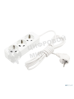 Удлинитель Rexant 3 гнезда, 3 м, 3х1.0 мм², с/з, белый (Сделано в России)
