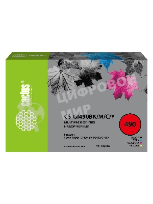 Чернила Cactus CS-GI490BK/M/C/Y голубой/пурпурный/желтый/черный набор 4x100мл для Canon Pixma G1400/G2400/G3400