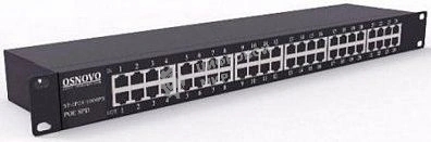 Грозозащита OSNOVO 1U устройство грозозащиты для ЛВС на 24 порта (скорость до 1000 Мб/с) с защитой линий PoE (af/at, методы A + B, контакты 1/2, 3/6, 4/5, 7/8)