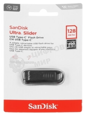 Флешка USB SanDisk Ultra Slider (SDCZ480-128G-G46), 128Gb, USB Type-C, R/W 400/70, черный