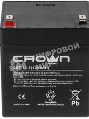 Батарея для ИБП CROWN СВТ-12-5 (12V 5Ah) F2 срок службы 6 лет