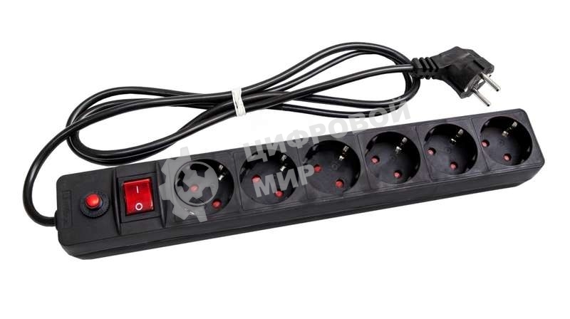 Удлинитель с сетевым фильтром 6х1.8 м с заземл. 10А IP20 защ. шторки ПВС 3х0.75 черный UNIVersal 967U-4001