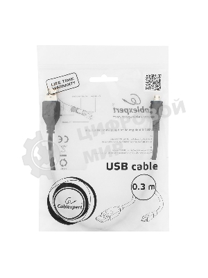 Кабель USB 2.0 Pro Gembird/Cablexpert AM/microBM 5P, 0.3м, экран, черный, пакет