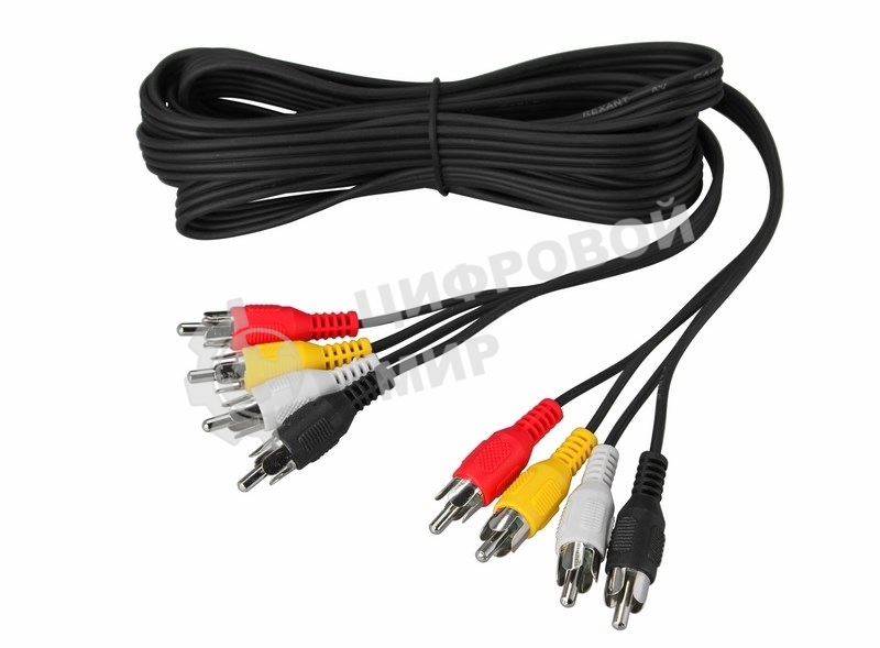 Шнур Rexant 4 RCA - 4 RCA, 3 м, черный (10 шт./уп.)