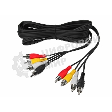 Шнур Rexant 4 RCA - 4 RCA, 3 м, черный (10 шт./уп.)