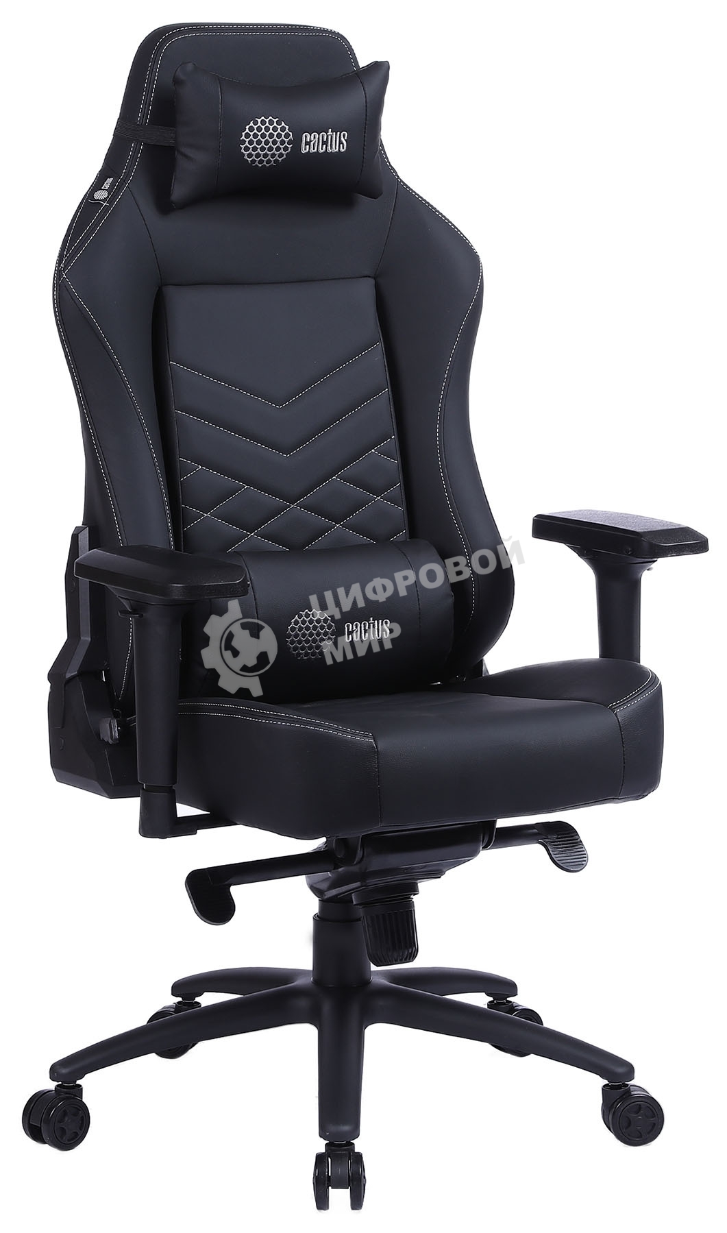 Кресло игровое Cactus CS-CHR-0112BL черный, сиденье черный, эко.кожа, с подголов. крестовина металл, пластик черный