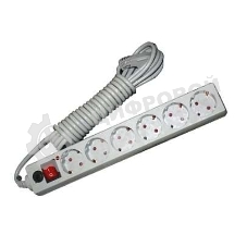 Удлинитель с сетевым фильтром 6х3 м с заземл. 10А IP20 защ. шторки ПВС 3х0.75 серый, UNIVersal 967U-5003