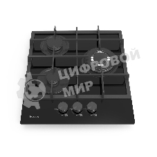 Газовая варочная панель Evelux HEG 425 BG Hi-Tech, 45 см, 3 конфорки, WOK-конфорка, чугунные решетки, газ-контроль, электроподжиг, механическое управление, черный