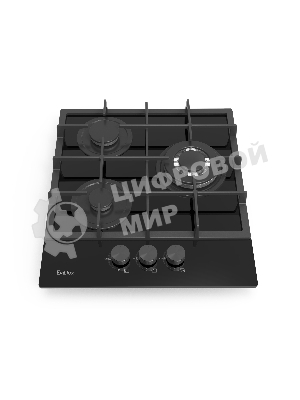Газовая варочная панель Evelux HEG 425 BG Hi-Tech, 45 см, 3 конфорки, WOK-конфорка, чугунные решетки, газ-контроль, электроподжиг, механическое управление, черный