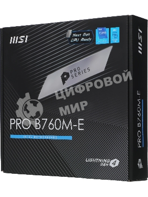 Материнская плата MSI PRO B760M-E, LGA1700, Intel B760, 2xDDR5, 4xSATA, 1xM.2, 1xPCIe 4.0 x16, HDMI, D-Sub, 1x1Gb LAN, 3x3.5 мм, 7.1, microATX