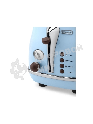 Тостер DeLonghi CTOV 2103.AZ, 900 Вт, на 2 тоста, разморозка, обжаривание, решетка для подогрева, поддон, голубой
