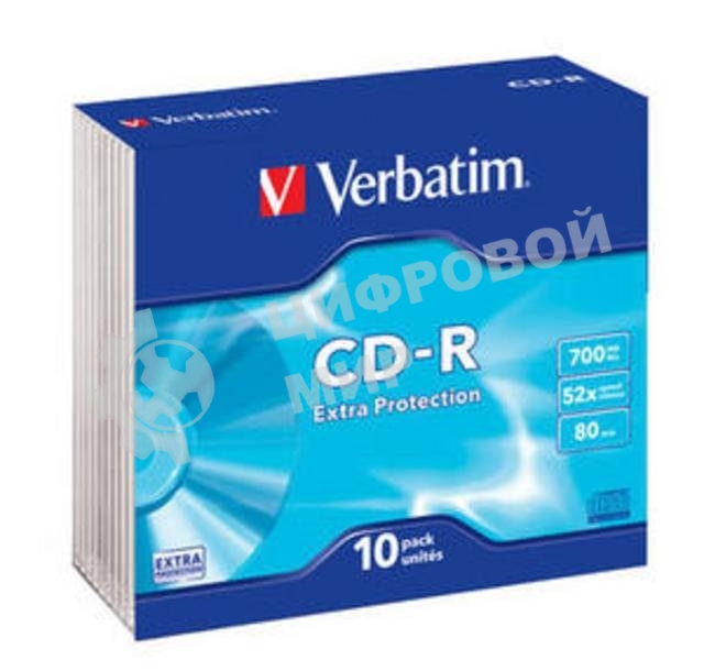 Диск CD-R Verbatim 700Mb 52x Slim case (10шт) (43415)