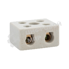 Клемма керамическая винтовая Rexant 16 мм² 2 пары контактов с крепежным отверстием (50 шт./уп.)