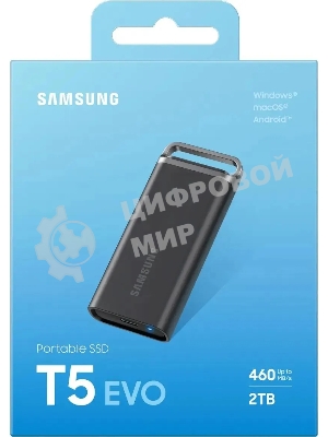 Внешний SSD Samsung T5 EVO, 2TB, USB 3.2 Gen 1 Type-C, R/W 460/460, черный