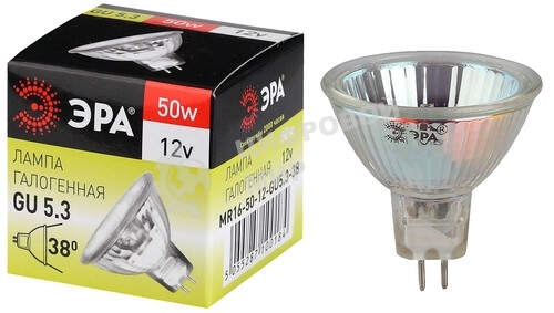 Лампа галогенная ЭРА GU5.3-MR16-50W-12V-Cl(10/200/6000)