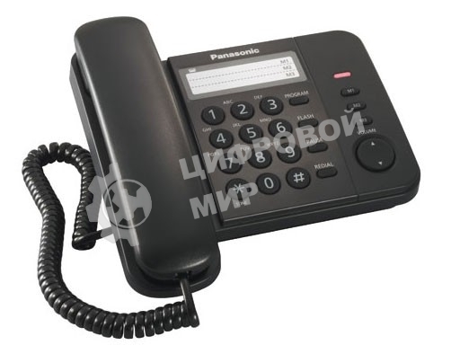 Телефон проводной Panasonic KX-TS2352RUB черный индикатор вызова,порт для доп. телеф. оборуд.,4 уровня громкости звонка