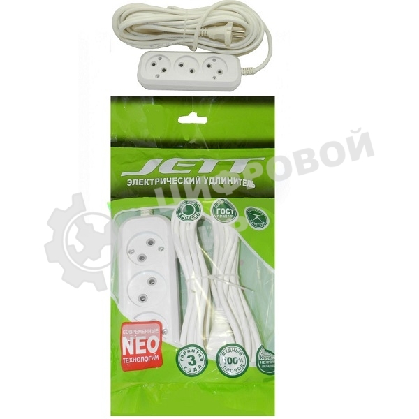 Удлинитель ДЖЕТТ РС-3 без з/м, 3рx1,5м (провод ПВС 2х0,75) (40шт) 155-201