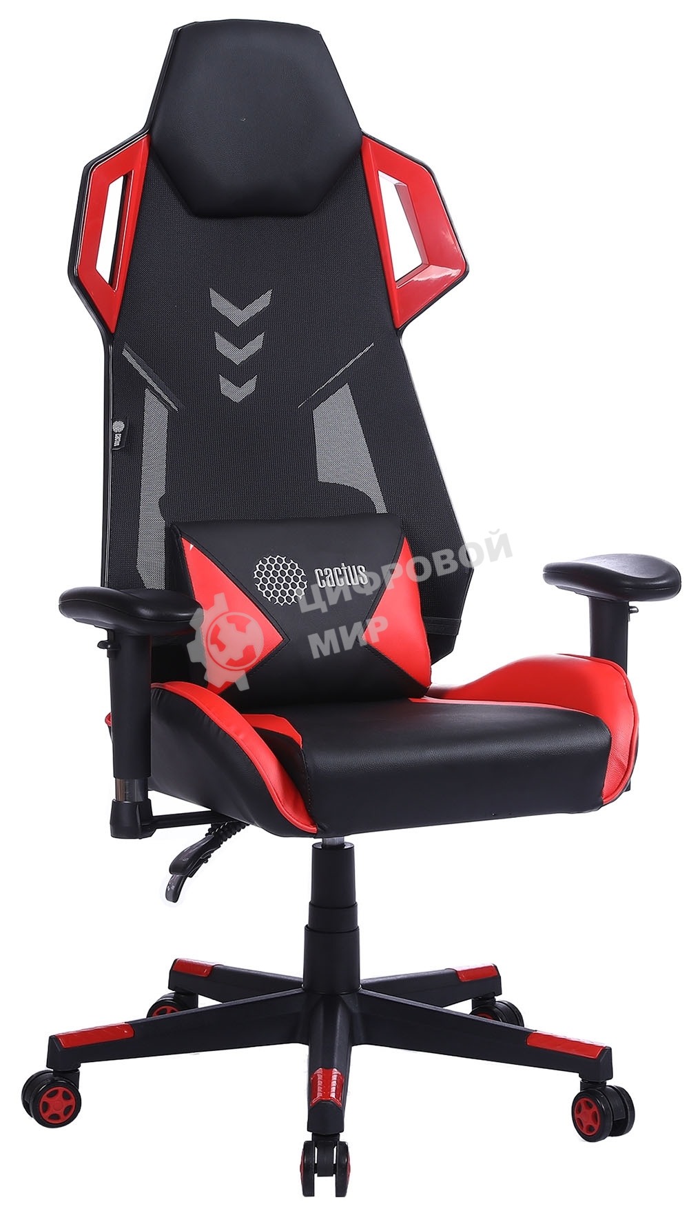 Кресло игровое Cactus CS-CHR-090BLR черный/красный, сиденье черный/красный, эко.кожа/сетка, крестовина пластик, пластик черный