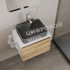 Комплект: тумба Bau Dream Blackwood 60, 1 ящик, раковина BAU Cerama 48х37, темно-серая, смеситель Hotel Stil, нерж сталь, выпуск клик клак хром
