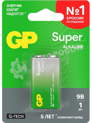Алкалиновая батарейка GP Super Alkaline G-Tech 9V Крона - 1 шт. на блистере (1 шт.)
