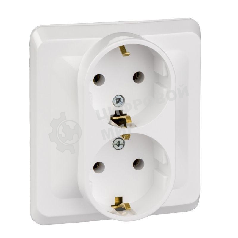 Двойная С/У Розетка Systeme electric PC16-007B ЭТЮД с заземлением без шторок 16А 250B, белый,