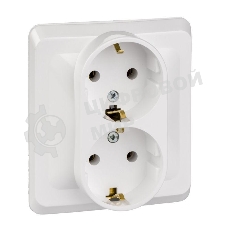 Двойная С/У Розетка Systeme electric PC16-007B ЭТЮД с заземлением без шторок 16А 250B, белый,