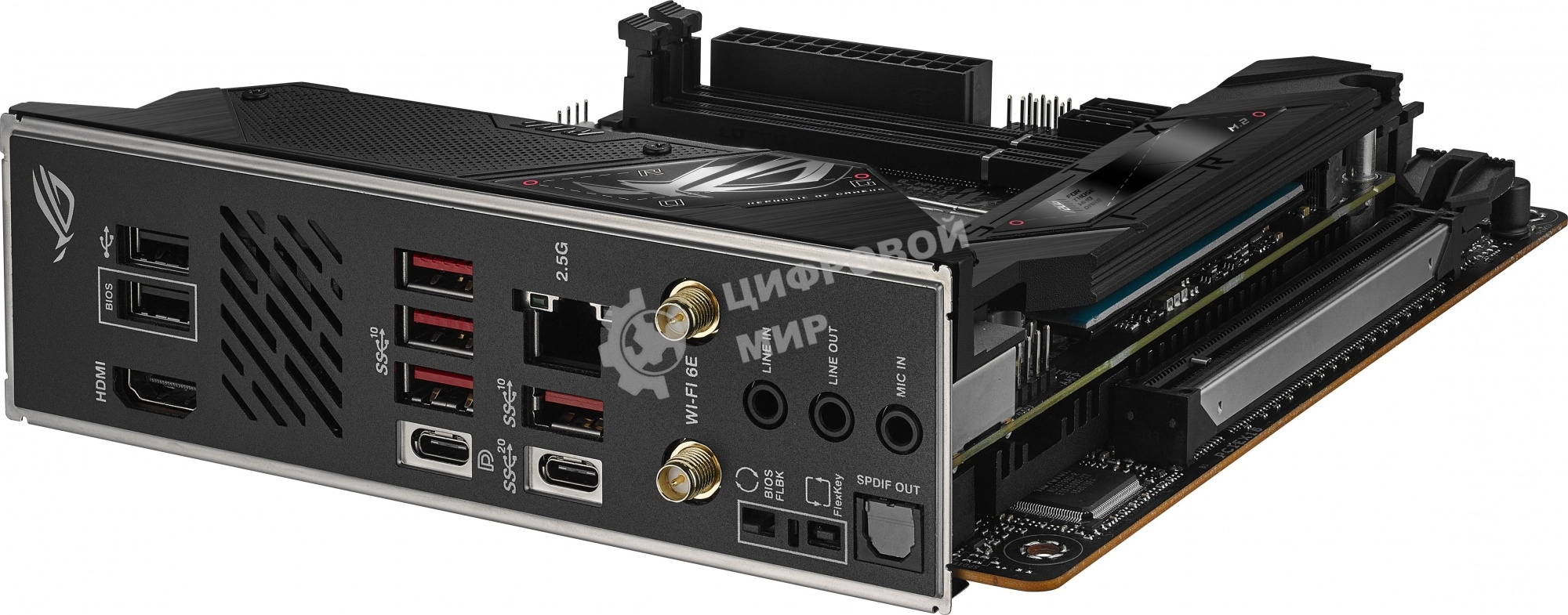 Материнская плата ASUS ROG STRIX X670E-I GAMING WIFI, AM5, AMD X670, 2xDDR5, 2xSATA, 2xM.2, 1xPCI-E 5.0 x16, 1xHDMI, 2xUSB-C, 1x 2.5Gb LAN, 3xUSB-A 3.2 Gen 2, 2xUSB-A 2.0, 7.1, Mini-ITX