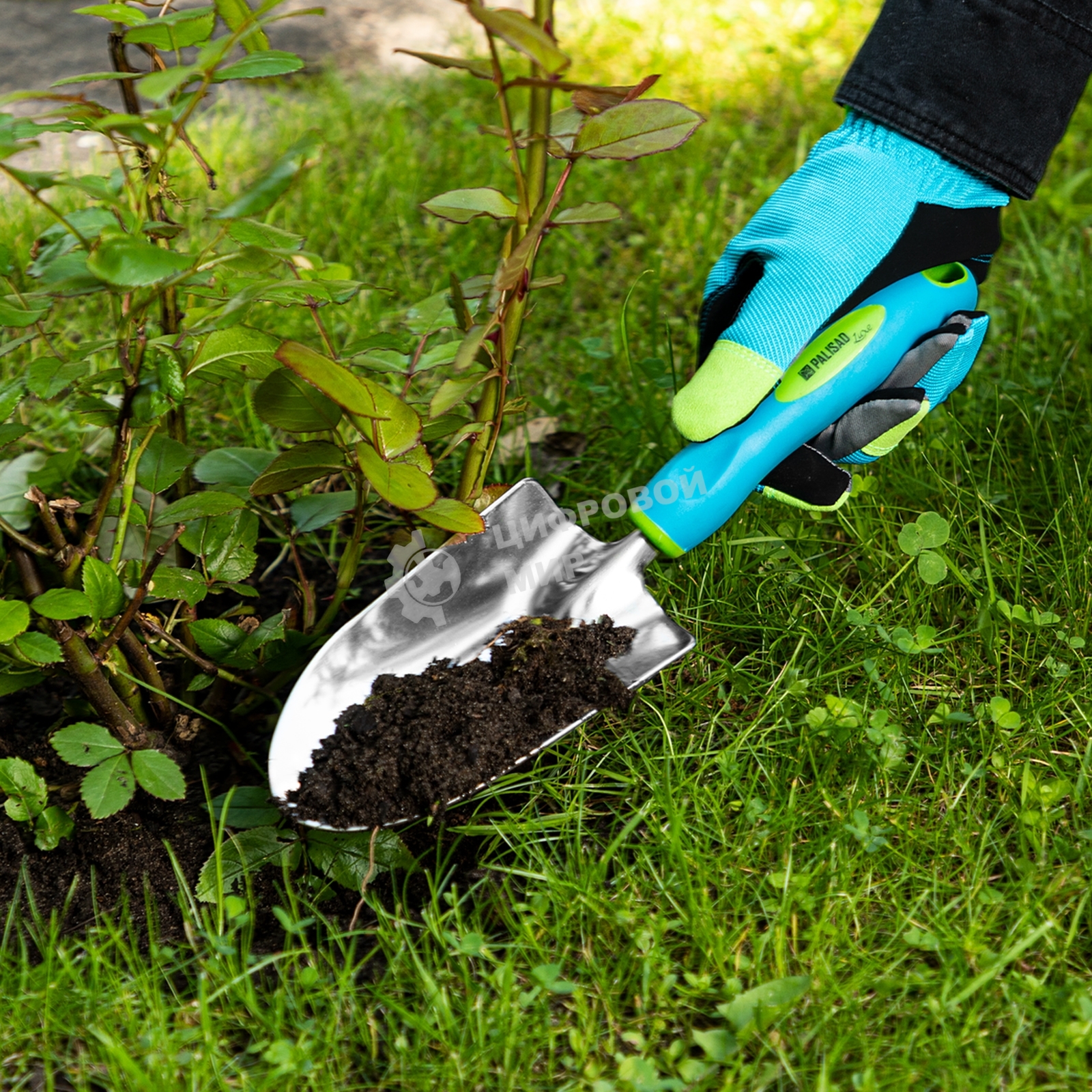 Совок посадочный широкий, 90х320 мм, нерж. сталь, двухкомпонентная рукоятка, PREMIUM PLUS Palisad