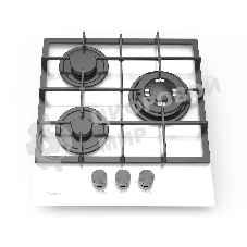 Газовая варочная панель Evelux HEG 425 WG Hi-Tech, 45 см, 3 конфорки, WOK-конфорка, чугунные решетки, газ-контроль, электроподжиг, механическое управление, белый