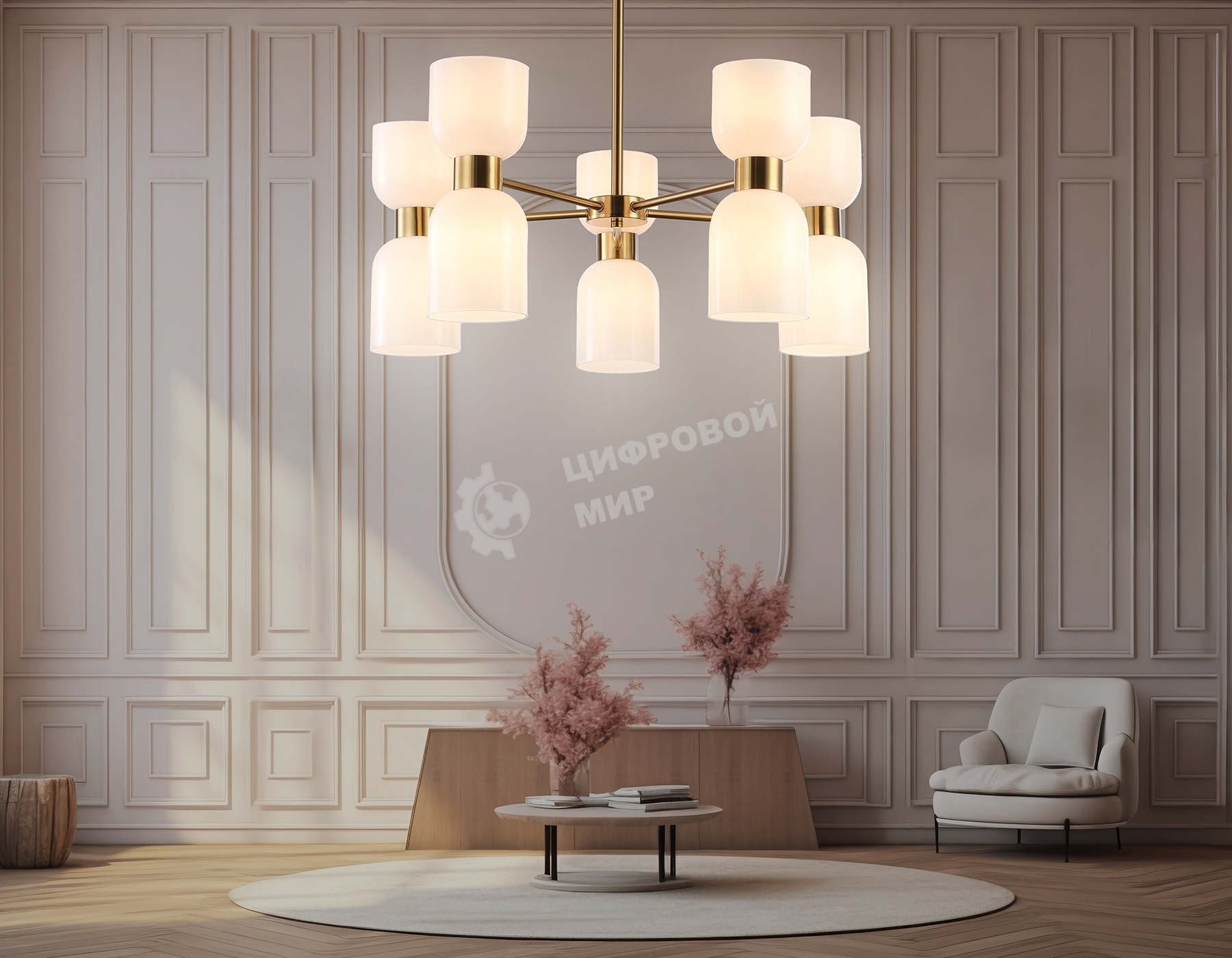 Люстра Ambrella light LH56093/10 BS/FR латунь/белый матовый E14*10 max 40W D700*510
