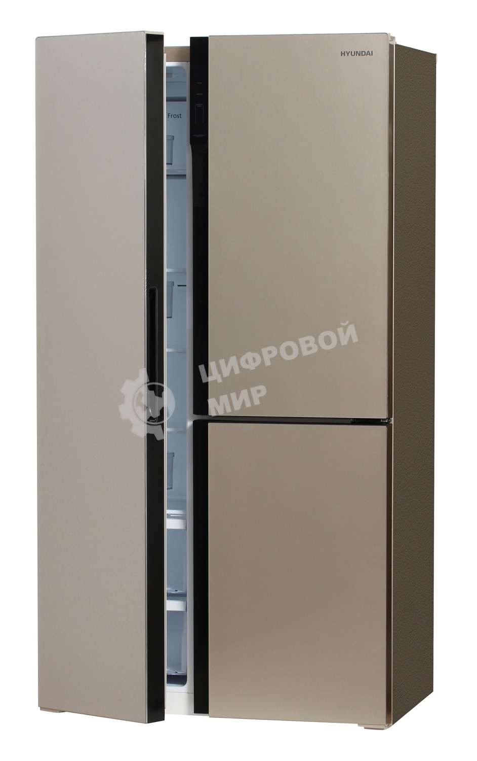 Холодильник Hyundai CS5073FV шампань стекло трехкамерный инвертер Side by Side 292/167л морозилка сбоку