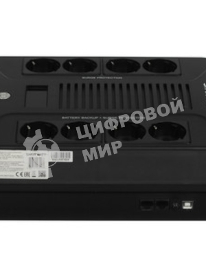 Источник бесперебойного питания SMARTWATT UPS SAFE PRO LCD 1000 черный 1000/600 ВА/Вт, напольный/настенный, линейно-интерактивный, LCD дисплей, Shuko CEE7/4 - 8 шт. (4 шт. с резервным питанием, 4 шт. - сетевой фильтр)