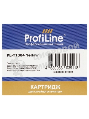 Картридж струйный ProfiLine PL-T1304 для принтеров Epson Stylus SX525WD/SX535WD/SX620/Office B42WD/BX525/BX535/BX625FWD/BX635FWD/BX925/BX935/WorkForce 525/630/3010/3520DWF/3530/3540/7015/7515/7525 с чернилами Yellow 10,1 мл