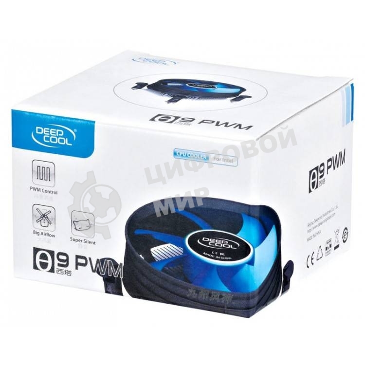 Кулер для процессора DEEPCOOL THETA 9 PWM черный/синий, 92 мм, алюминий, 3200 об/мин, 41.3 дБ, 4 pin, 95 Вт, 46.5 мм