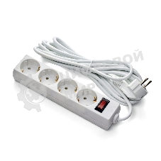 Удлинитель ExeGate EC-4-3W (EX279400RUS), белый, 3 м, евровилка с заземлением, 4 евророзетки с заземлением, 2200 Вт