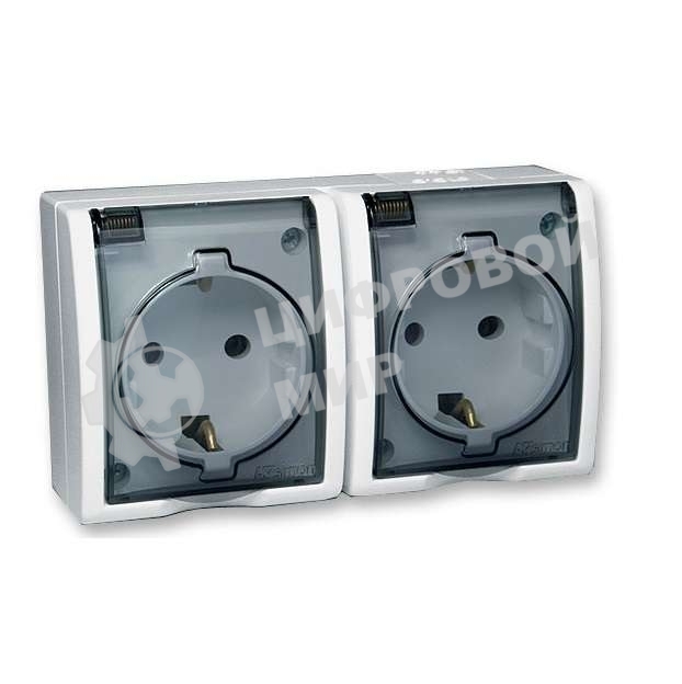 Розетка SIMON 15 Aqua 1594433-030 2-я с заземлением белая с крышкой наружная IP54