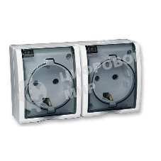 Розетка SIMON 15 Aqua 1594433-030 2-я с заземлением белая с крышкой наружная IP54