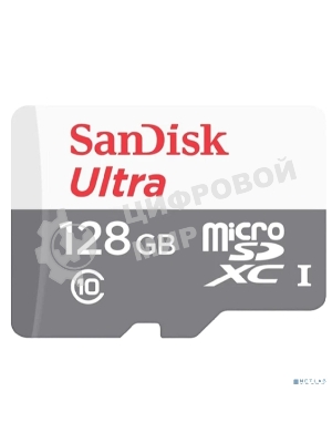 Флеш карта microSDXC 128GB SanDisk Ultra Class 10, UHS-I, R 100 МБ/с, SDSQUNR-128G-GN3MN адаптер на SD