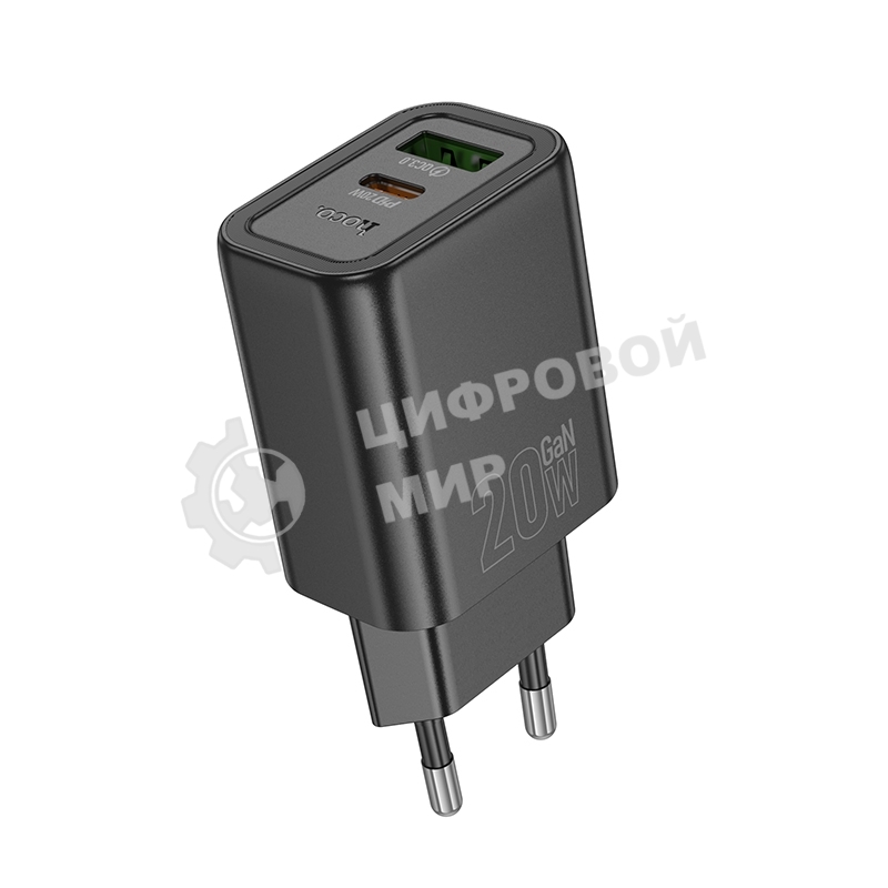 Зарядное устройство Hoco 20Вт, 3А, QC3.0/PD, 1xUSB, 1xType-C, N61, черный, коробка
